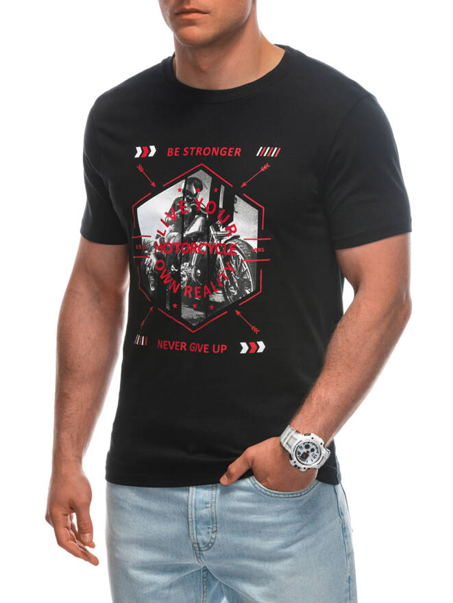 T-shirt męski z nadrukiem 1949S - czarny